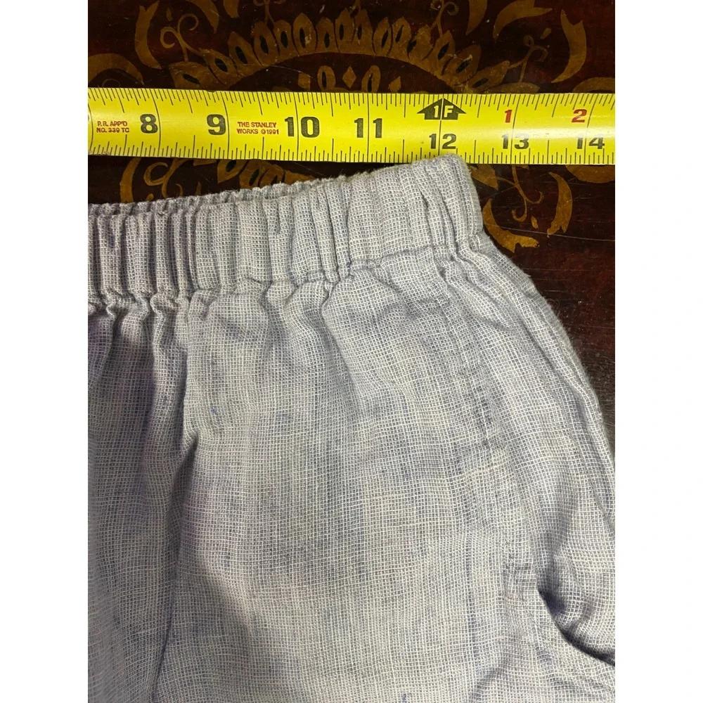 FLAX Jeanne Engelhart 3 Pc Blue 100% Linen Set Shirt Top Barrel Crop Pants S